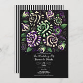 Invitation Mariage d'Halloween violet vert noir de bande (Devant / Derrière)