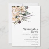 Invitation Mariage d'herbe Boho Blanc Protea (Devant)