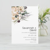 Invitation Mariage d'herbe Boho Blanc Protea (Debout devant)