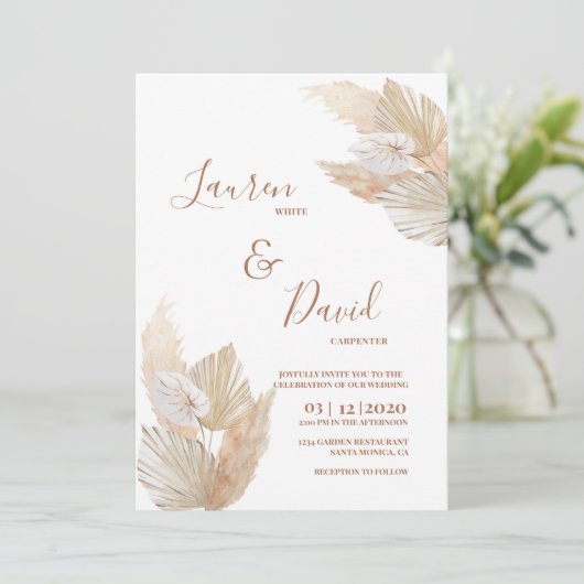 Invitation Mariage d'herbe Boho Pampas (Debout devant)