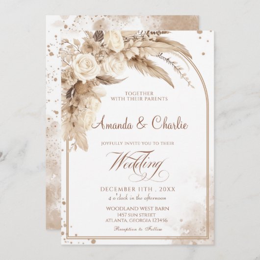 Invitation Mariage d'herbe Boho Pampas (Devant / Derrière)