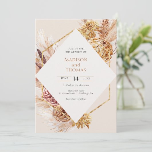 Invitation Mariage d'herbe de Pampas de Bohême (Debout devant)