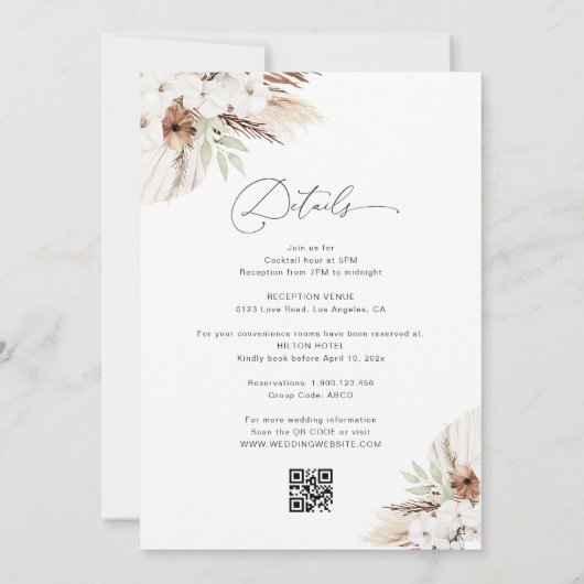 Invitation mariage d'herbe en terre cuite bohème (Dos)