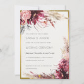Invitation Mariage d'herbe Gold Burgundy (Devant)