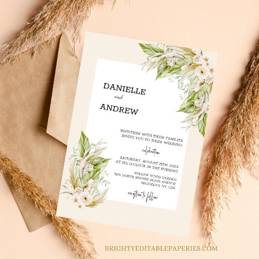 Invitation mariage d'herbe pampas