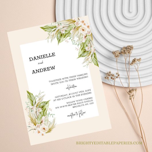 Invitation mariage d'herbe pampas