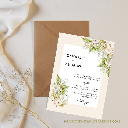 Invitation mariage d'herbe pampas