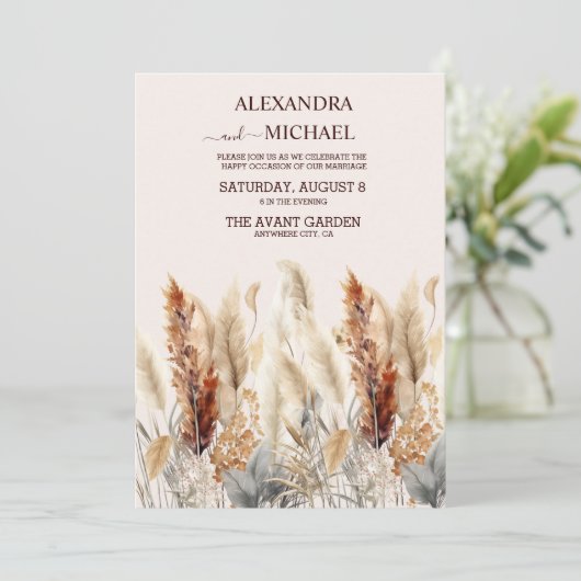 Invitation Mariage d'herbe Pampas d'automne (Debout devant)