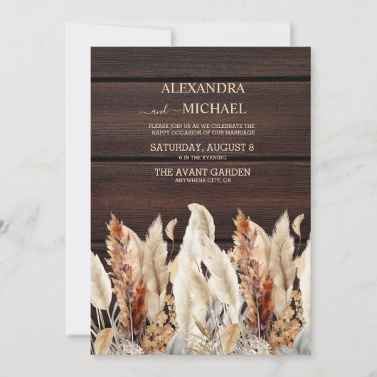 Invitation Mariage d'herbe Pampas d'automne (Devant)