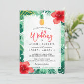 Invitation Mariage d'hibiscus hawaïen d'ananas tropicaux (Debout devant)
