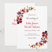 Invitation Mariage d'hibiscus tropicaux d'Orange brulé (Devant / Derrière)