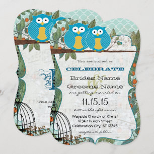 Invitation Mariage d'Hiboux Bleus Romantiques avec Mon Meille