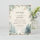 Invitation Mariage d'hiver À feuillage persistant gelé (Debout devant)