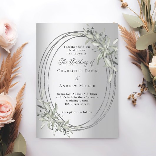 Invitation Mariage d'hiver à la verdure argentée