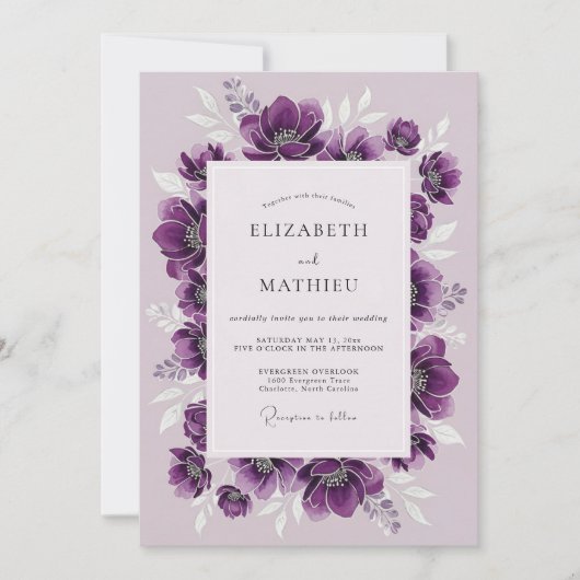 Invitation Mariage d'hiver à l'anémone luxuriante prune (Devant)