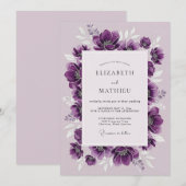 Invitation Mariage d'hiver à l'anémone luxuriante prune (Devant / Derrière)