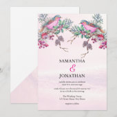 Invitation Mariage d'hiver à l'aquarelle Cônes de pin Oiseaux (Devant / Derrière)