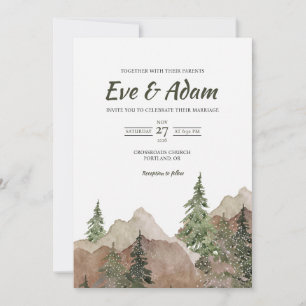 Invitation Mariage d'hiver à l'aquarelle en montagne alpine r