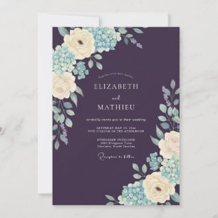 Invitation Mariage d'hiver abondant d'aubergine