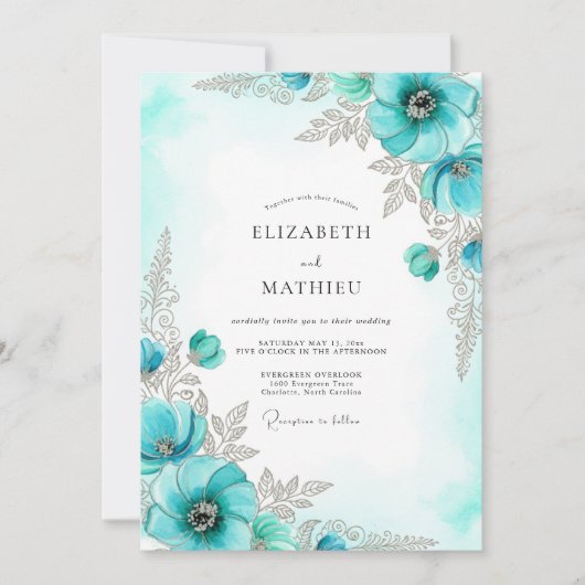 Invitation Mariage d'hiver Aqua Lustrous (Devant)