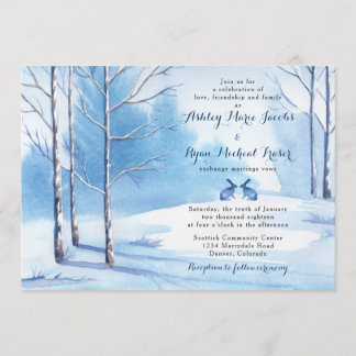 Invitation Mariage d'hiver Aquarelle Arbres Lapins