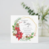 Invitation Mariage d'hiver Aquarelle Floral Wreath | Carré (Debout devant)