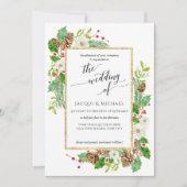 Invitation Mariage d'hiver Aquarelle Rose Pine Cone Feuilles (Devant)