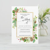 Invitation Mariage d'hiver Aquarelle Rose Pine Cone Feuilles (Debout devant)