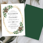 Invitation Mariage d'Hiver Aquarelle Verdure Cônes de Pin