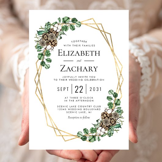 Invitation Mariage d'Hiver Aquarelle Verdure Cônes de Pin