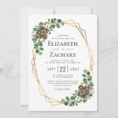 Invitation Mariage d'Hiver Aquarelle Verdure Cônes de Pin (Devant)