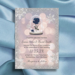 Invitation Mariage d'hiver Argent Rose bleu Dome