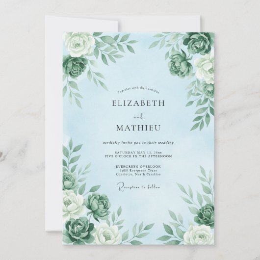 Invitation Mariage d'hiver atmosphérique bleu clair (Devant)