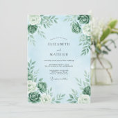Invitation Mariage d'hiver atmosphérique bleu clair (Debout devant)