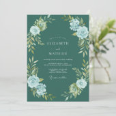 Invitation Mariage d'hiver atmosphérique sarcelle (Debout devant)