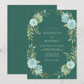 Invitation Mariage d'hiver atmosphérique sarcelle (Devant / Derrière)