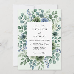 Invitation Mariage d'hiver au chardon vert sauge