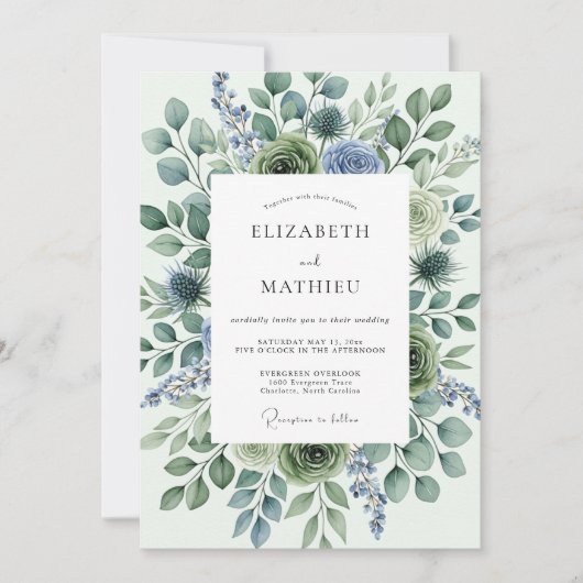 Invitation Mariage d'hiver au chardon vert sauge (Devant)