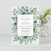 Invitation Mariage d'hiver au chardon vert sauge (Debout devant)