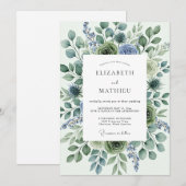 Invitation Mariage d'hiver au chardon vert sauge (Devant / Derrière)