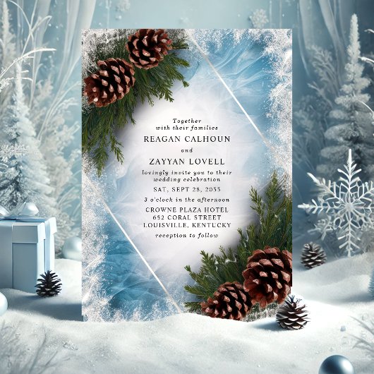 Invitation Mariage d'hiver au pin et au givre