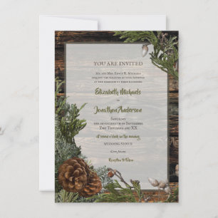 Invitation Mariage d'hiver au pin rustique