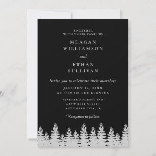 Invitation Mariage d'hiver aux arbres de pin noirs et argenté
