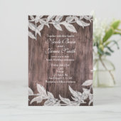 Invitation Mariage d'hiver aux feuilles blanches et argentées (Debout devant)