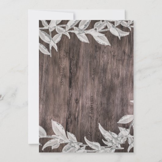 Invitation Mariage d'hiver aux feuilles blanches et argentées (Dos)