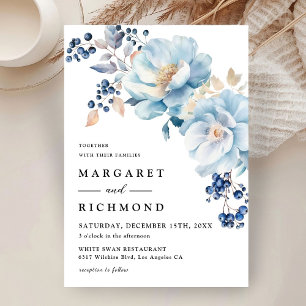 Invitation Mariage d'hiver aux fleurs de baies aquarelles ble