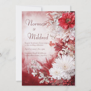 Invitation Mariage d'hiver aux fleurs rouges et blanches cram