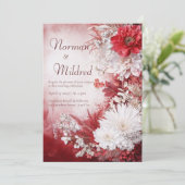Invitation Mariage d'hiver aux fleurs rouges et blanches cram (Debout devant)