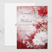Invitation Mariage d'hiver aux fleurs rouges et blanches cram (Devant / Derrière)