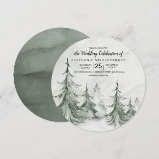 Invitation Mariage d'hiver aux sapins à l'aquarelle